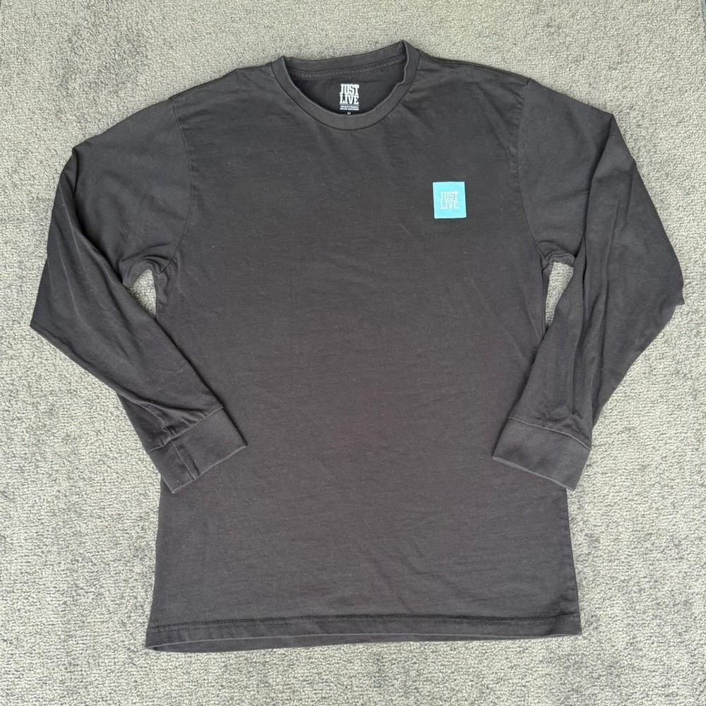 Just Live Mens Long Sleeve Cotton‎ T-Shirt Black Size M Chest Logo Patch